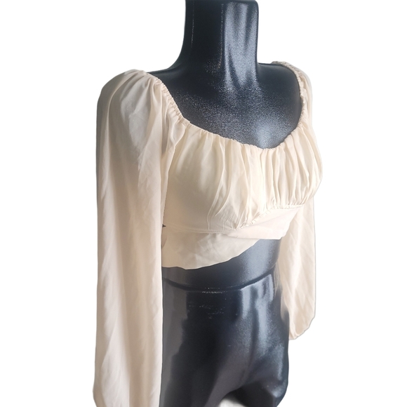 Windsor Chiffon Crop Top With Sheer Long Bishop Sleeves XS - Picture 4 of 8